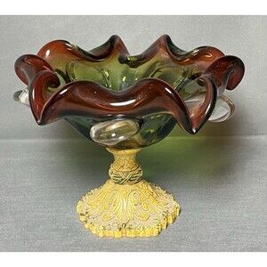 Vntg Murano Italian Art Glass Centerpiece Compote Footed Dish MCM-RARE-UV